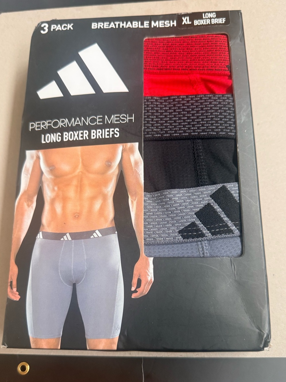NEW Adidas Performance Mesh Long Boxer Briefs – Red, Black, Gray (3-Pack)